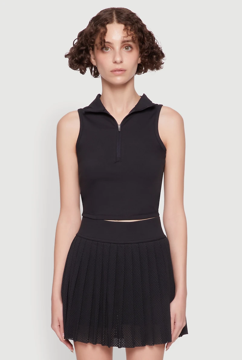 Stylish Zip Front Jersey Mesh Back Polo Top