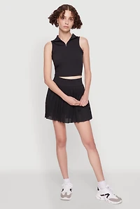 Womens Stylish Zip Front Jersey Mesh Back Polo Top, Black, Size M