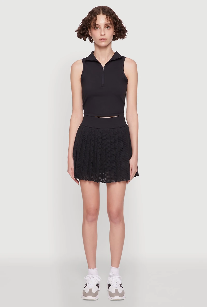 Womens Stylish Zip Front Jersey Mesh Back Polo Top, Black, Size M