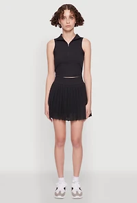 Womens Stylish Zip Front Jersey Mesh Back Polo Top, Black, Size M