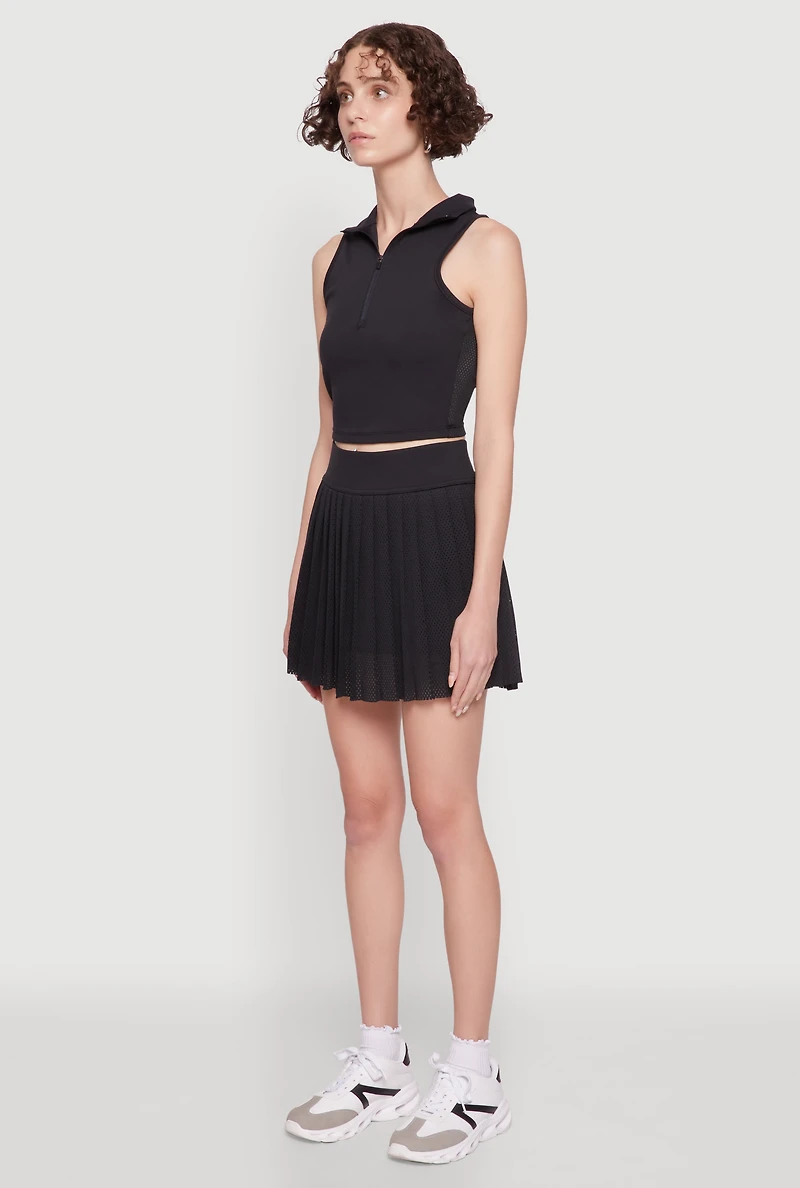Womens Stylish Zip Front Jersey Mesh Back Polo Top, Black, Size M