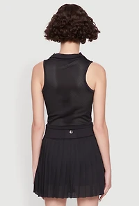 Womens Stylish Zip Front Jersey Mesh Back Polo Top, Black, Size M