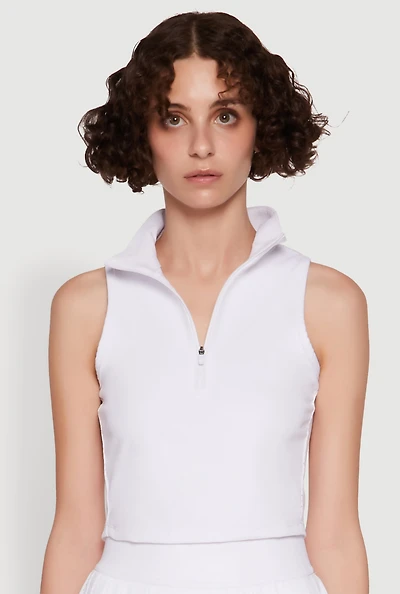 Womens Stylish Zip Front Jersey Mesh Back Polo Top, White, Size XL