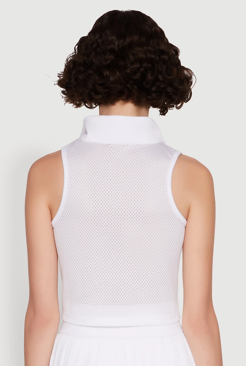 Womens Stylish Zip Front Jersey Mesh Back Polo Top, White, Size XL