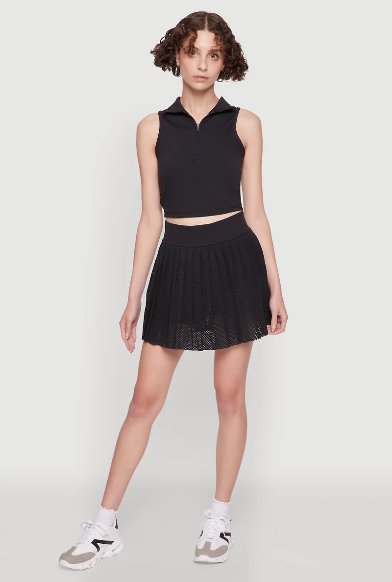 Womens Trendy Jersey Mesh High Waisted Pleated Skirt, Black, Size S
