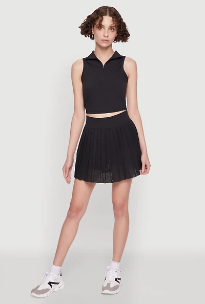 Womens Trendy Jersey Mesh High Waisted Pleated Skirt, Black, Size S