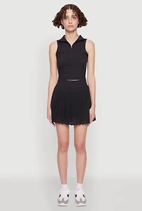Womens Trendy Jersey Mesh High Waisted Pleated Skirt, Black, Size S