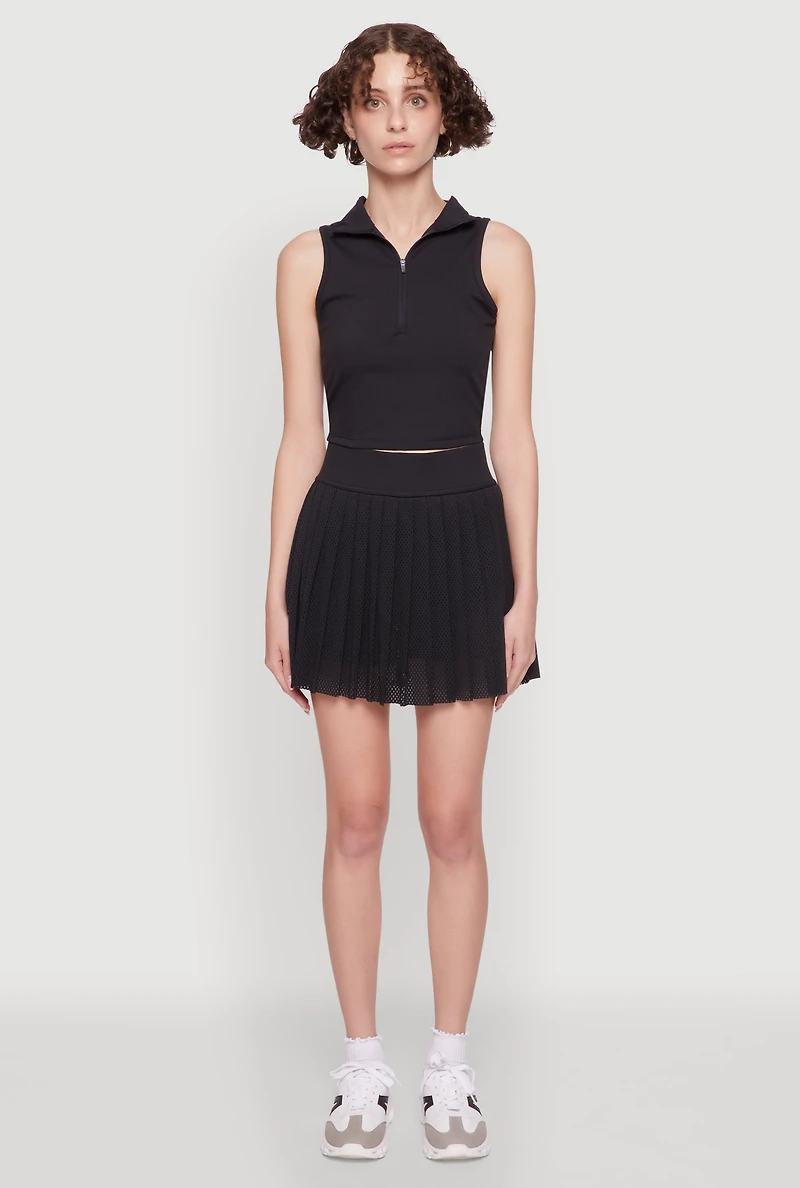 Womens Trendy Jersey Mesh High Waisted Pleated Skirt, Black,