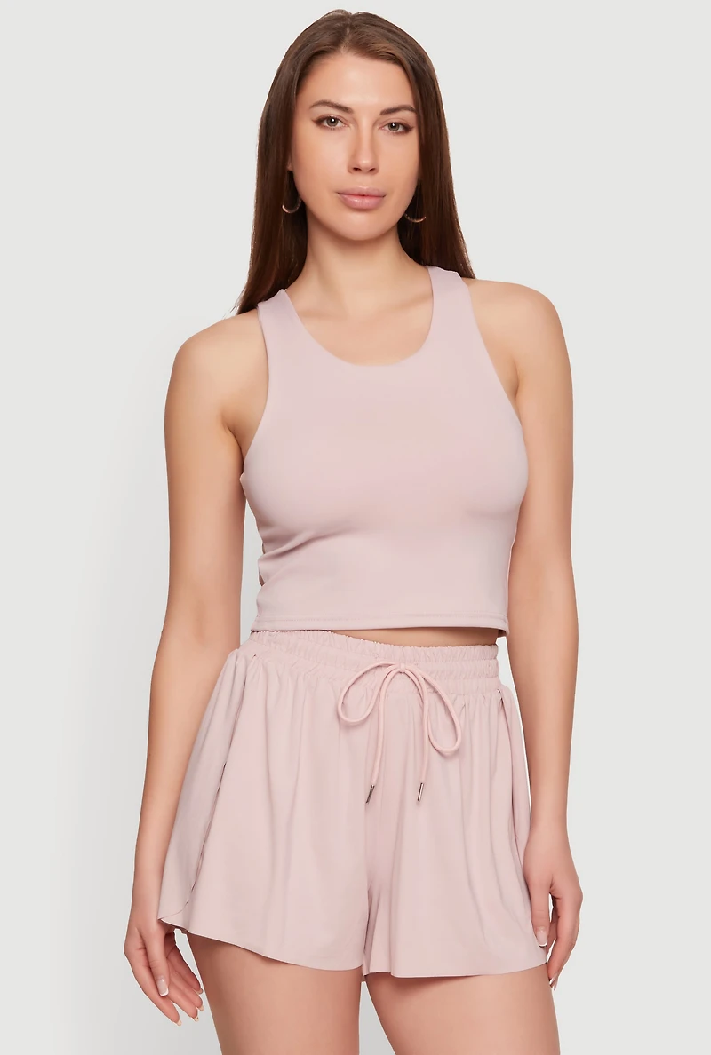 Racerback Cropped Tank Top with Shelf Bra
