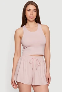 Racerback Cropped Tank Top with Shelf Bra