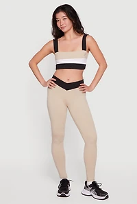 Faux Wrap Contrast Trim Waist Leggings