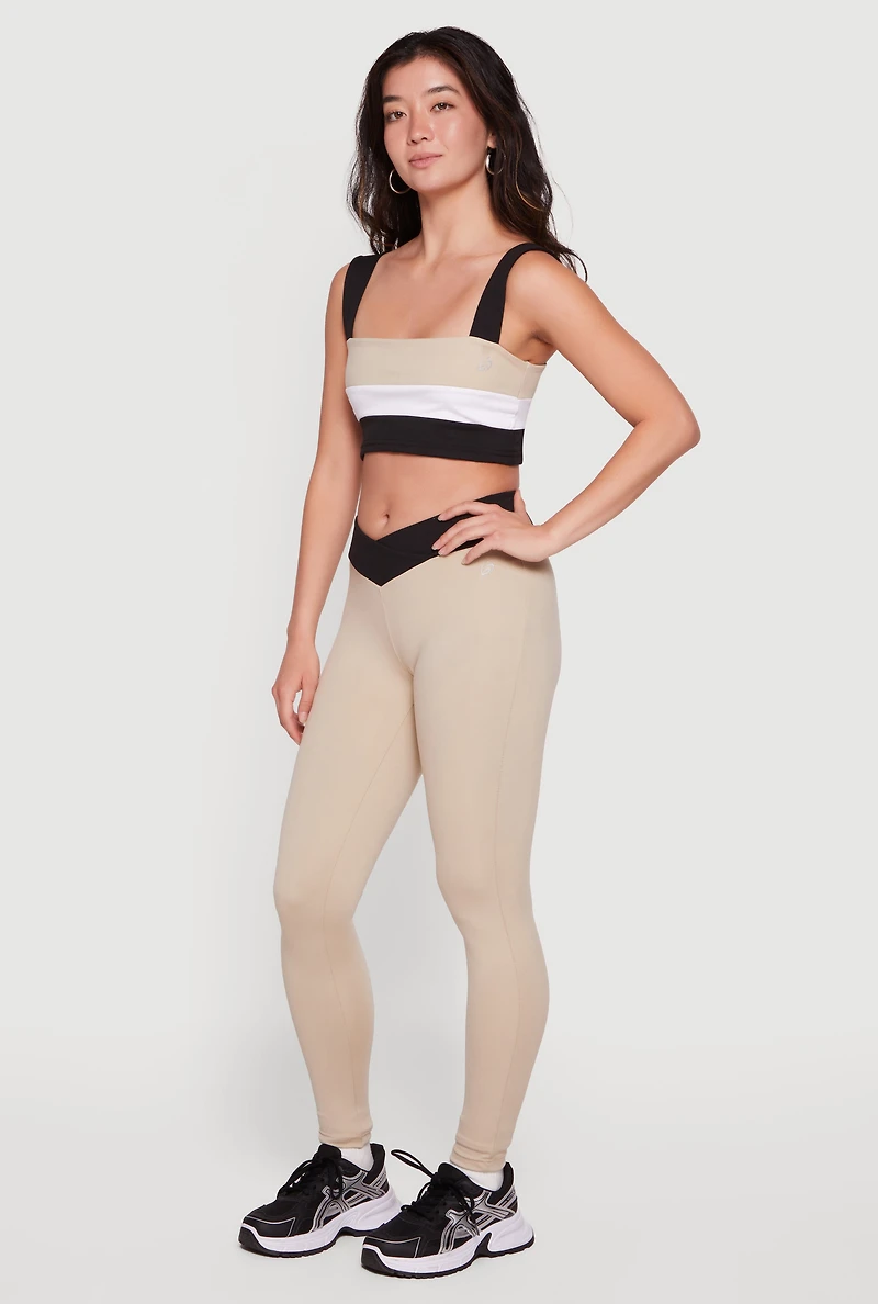 Faux Wrap Contrast Trim Waist Leggings