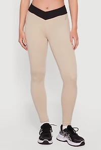 Faux Wrap Contrast Trim Waist Leggings