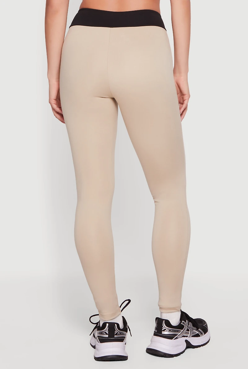 Faux Wrap Contrast Trim Waist Leggings