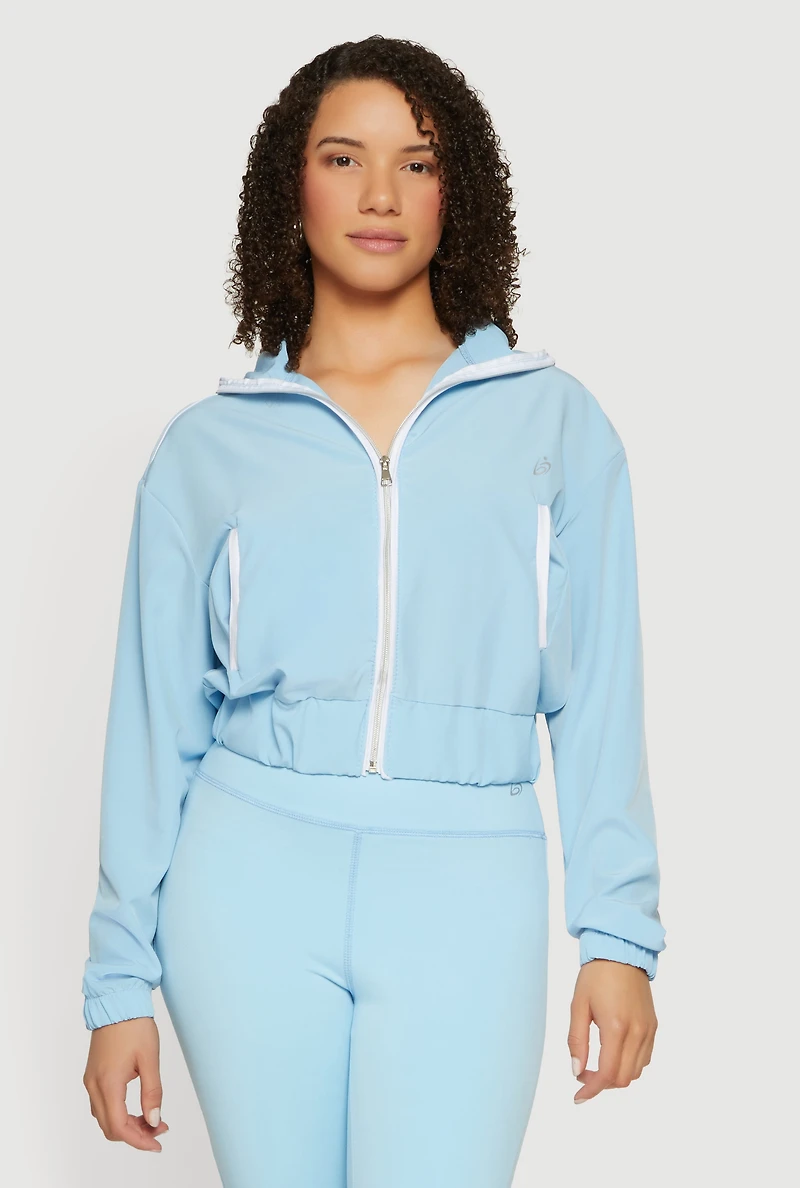 Contrast Trim Zip Front Cropped Track Jacket