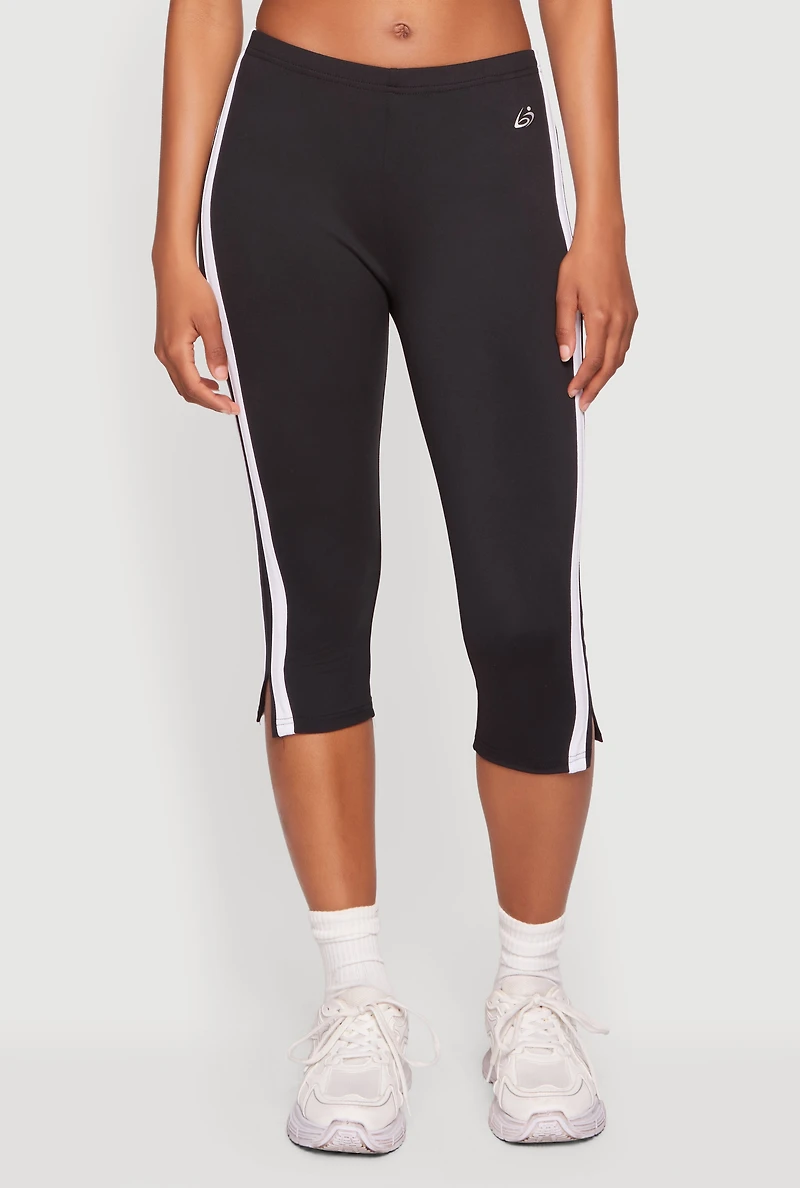 Varsity Stripe Side Slit Capris Leggings