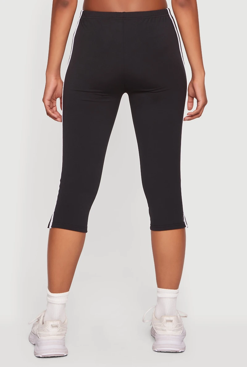 Varsity Stripe Side Slit Capris Leggings