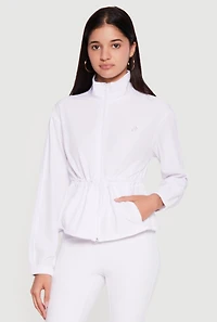 Mock Neck Cinched Waist Zip Front Sweatshirt