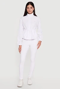 Mock Neck Cinched Waist Zip Front Sweatshirt