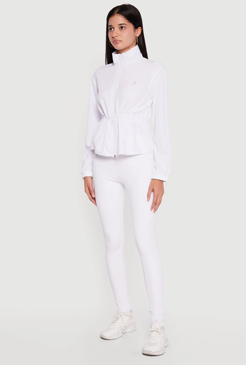 Mock Neck Cinched Waist Zip Front Sweatshirt