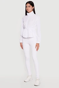 Mock Neck Cinched Waist Zip Front Sweatshirt