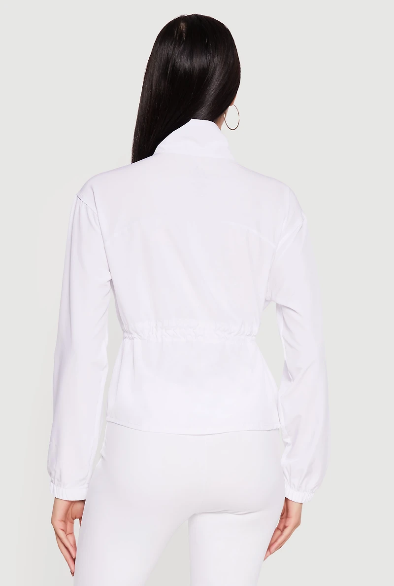 Mock Neck Cinched Waist Zip Front Sweatshirt