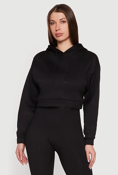 Solid Cropped Pullover Hoodie