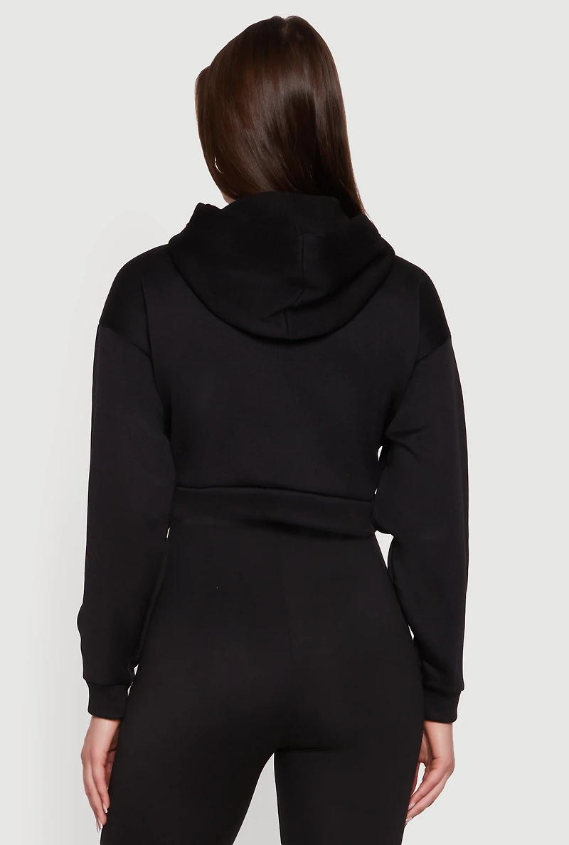 Solid Cropped Pullover Hoodie