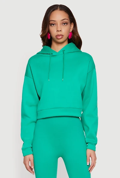 Solid Cropped Pullover Hoodie