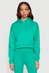 Solid Cropped Pullover Hoodie