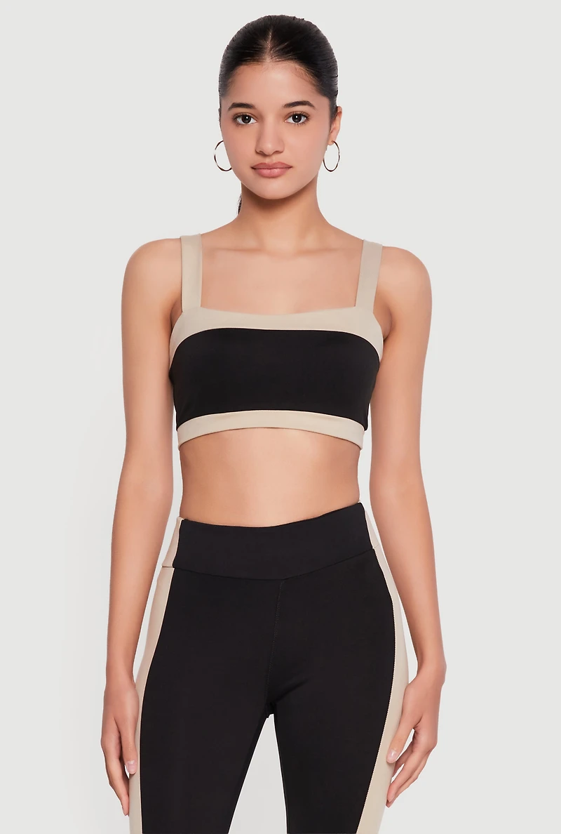 Contrast Trim Square Neck Crop Tank Top