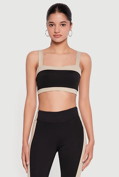 Contrast Trim Square Neck Crop Tank Top
