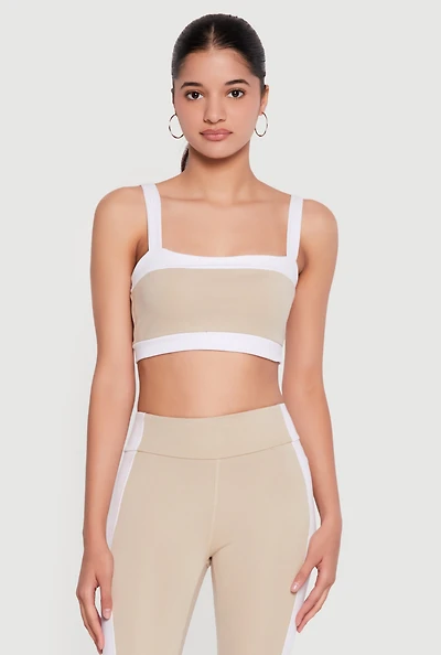 Contrast Trim Square Neck Crop Tank Top