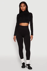 Womens Seamless Mock Neck Zip Front Track Jacket, Black, Size L-XL