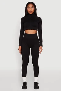 Womens Seamless Mock Neck Zip Front Track Jacket, Black, Size L-XL