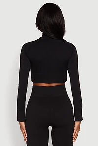 Womens Seamless Mock Neck Zip Front Track Jacket, Black, Size L-XL