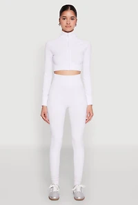 Womens Seamless Mock Neck Zip Front Track Jacket, White, Size L-XL