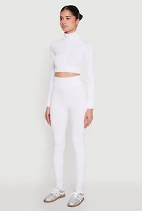 Womens Seamless Mock Neck Zip Front Track Jacket, White, Size L-XL