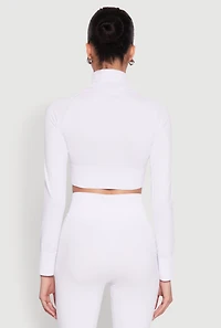Womens Seamless Mock Neck Zip Front Track Jacket, White, Size L-XL