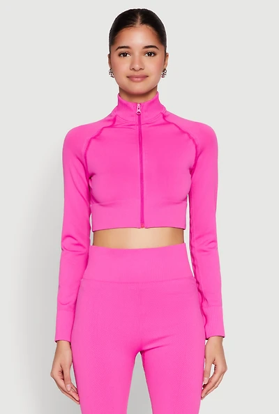 Seamless Mock Neck Zip Front Track Jacket