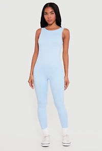 Solid Sleeveless Open Back Catsuit