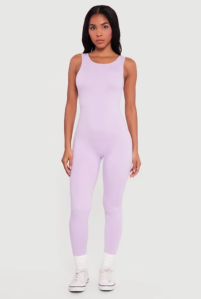 Solid Sleeveless Open Back Catsuit