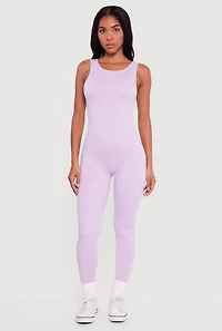 Solid Sleeveless Open Back Catsuit