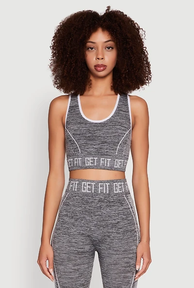 Womens Seamless Get Fit Graphic Cropped Racerback Tank Top, Grey, Size S-M