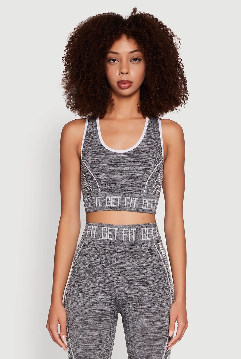 Womens Seamless Get Fit Graphic Cropped Racerback Tank Top, Grey, Size L-XL