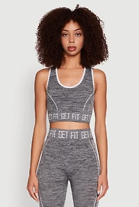 Womens Seamless Get Fit Graphic Cropped Racerback Tank Top, Grey, Size L-XL