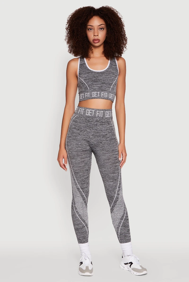Womens Seamless Get Fit Graphic Cropped Racerback Tank Top, Grey, Size L-XL