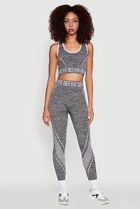 Womens Seamless Get Fit Graphic Cropped Racerback Tank Top, Grey, Size L-XL