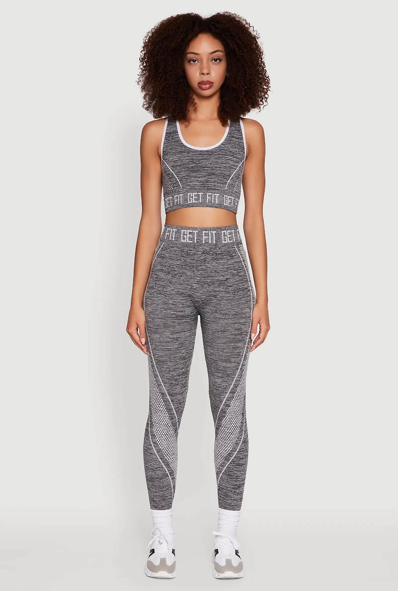 Womens Seamless Get Fit Graphic Cropped Racerback Tank Top, Grey, Size L-XL