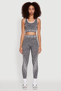 Womens Seamless Get Fit Graphic Cropped Racerback Tank Top, Grey, Size L-XL